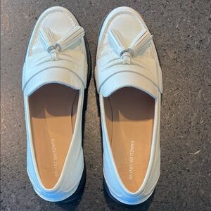 Stuart Weitzman Bright White Tassel Loafers
